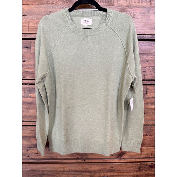 AE77 Sweater Women's Medium Green 100% Cashmere Crewneck Pullover Soft New Tag - Picture 1 of 8
